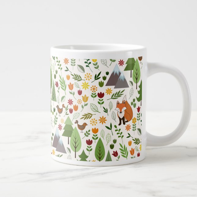 Caneca De Café Grande Ilustrações de Estilo Escandinavo em Padrão de Cre (Direita)