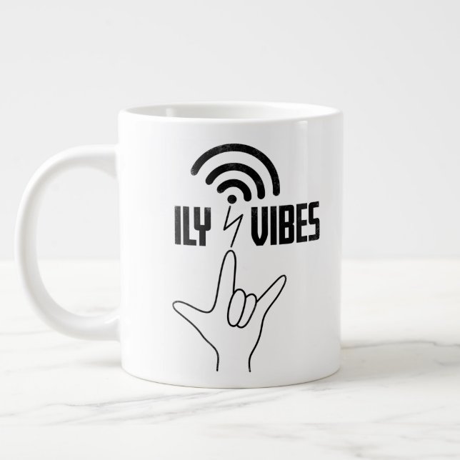 Caneca De Café Grande ILY Vibes - Design ASL  (Esquerda)