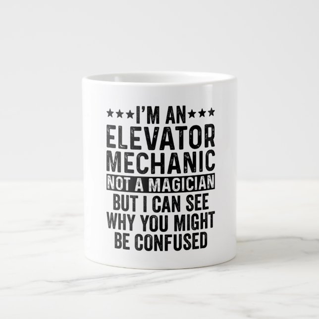 Caneca De Café Grande I'm An Elevator Mechanic Not A Magician Funny (Frente)
