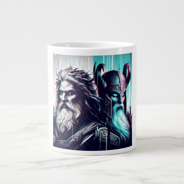 Caneca De Café Grande  image of the gods zeus and odin togethe (Frente)