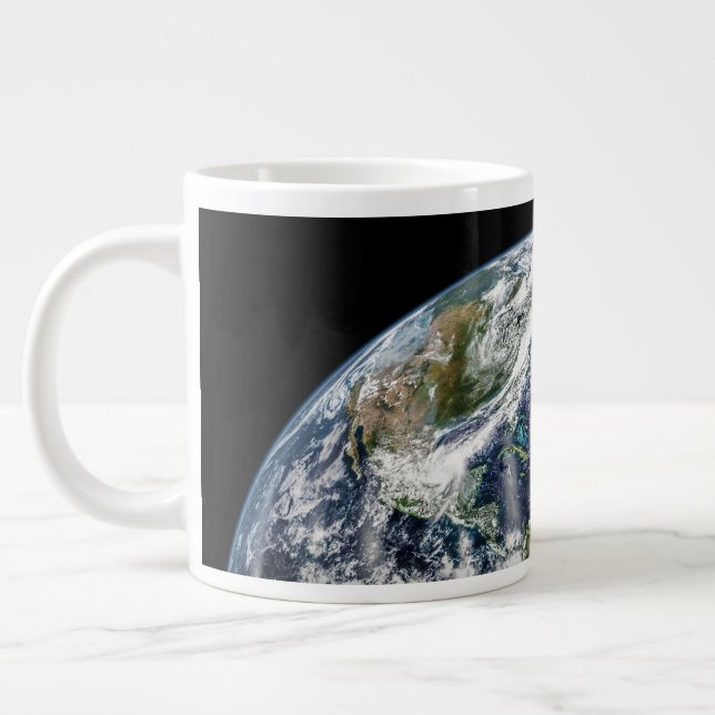 Caneca De Café Grande Imagem Mosaica Do Planeta Terra Com 3 Furacões (Esquerda)