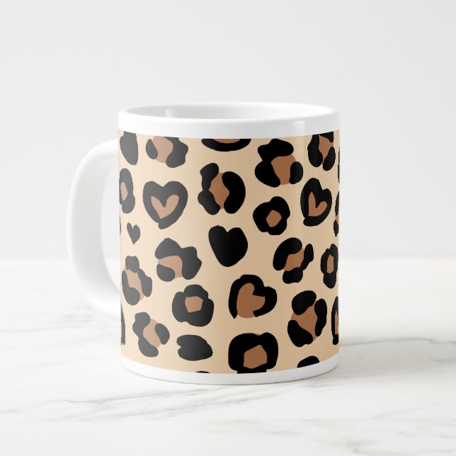 Caneca De Café Grande Impressão Animal, Leopardo Castanho, Manchas de Ch (Frente Esquerda)