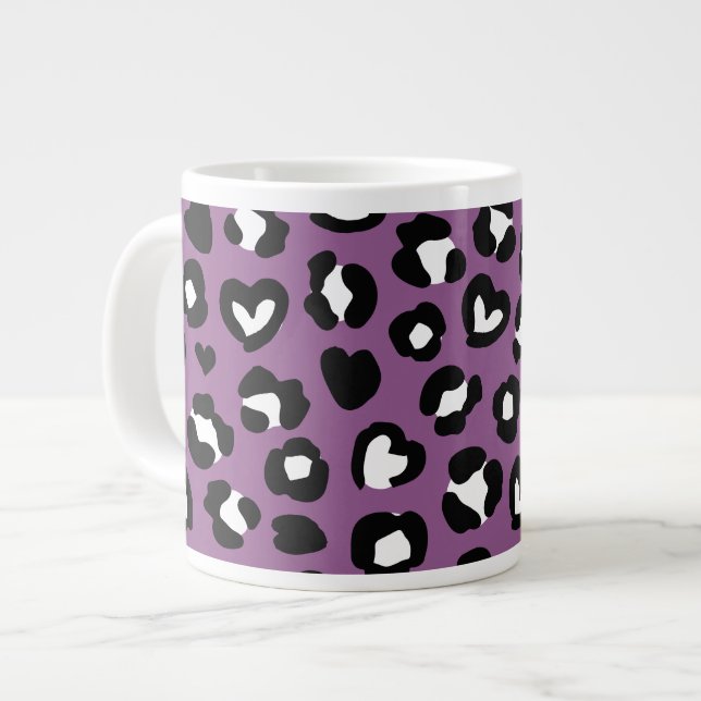 Caneca De Café Grande Impressão Animal, Leopardo Roxo, Manchas de Chita, (Frente Esquerda)