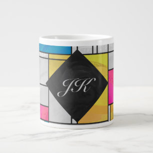 Caneca De Café Grande Impressão azul-amarelo-mondriano
