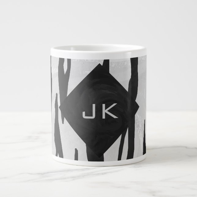Caneca De Café Grande Impressão branco e preto monograma (Frente)