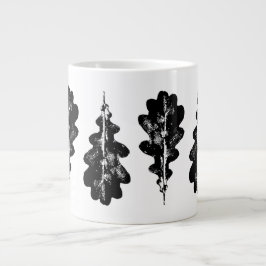 Caneca De Café Grande Impressão de folha de carvalho preto e branco