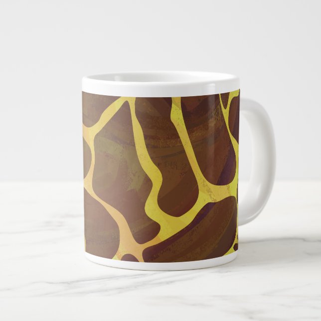 Caneca De Café Grande Impressão de Girafa Marrom e Amarelo (Frente Esquerda)