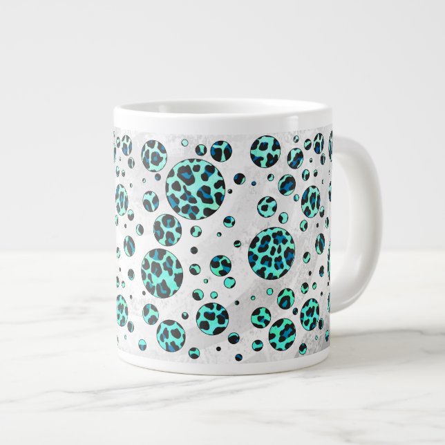Caneca De Café Grande Impressão de Leopard Black and Teal (Frente Esquerda)