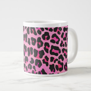 Caneca De Café Grande Impressão de Leopardo Preto e Rosa Quente