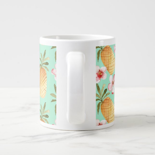 Caneca De Café Grande Impressão de retrô tropical sobre fundo de menta (Traseira)