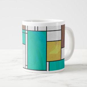 Caneca De Café Grande Impressão de Teal Amarelo Mondrian