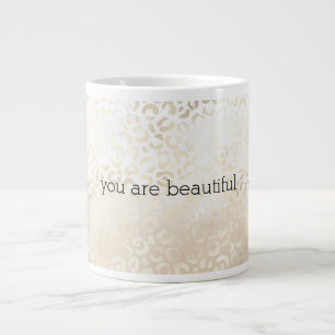 Caneca De Café Grande Impressão em Leopardo Dourado Caqui Creme Bege Aqu
