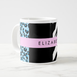 Caneca De Café Grande Impressão Leopardo, Impressão Zebra, Azul, Seu Nom