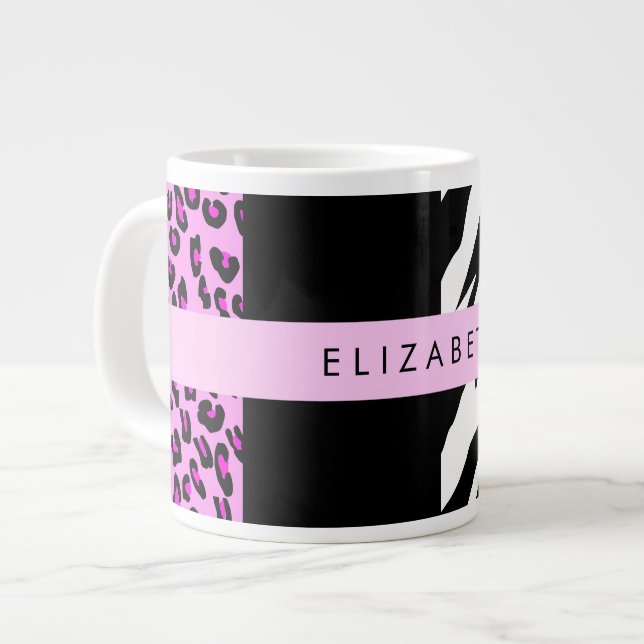Caneca De Café Grande Impressão Leopardo, Impressão Zebra, Rosa, Seu Nom (Frente Esquerda)