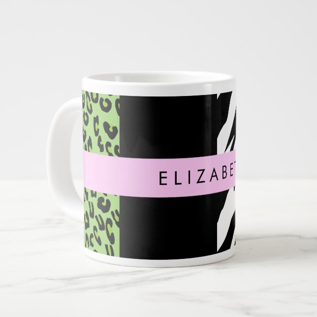 Caneca De Café Grande Impressão Leopardo, Impressão Zebra, Verde, Seu No (Frente Esquerda)