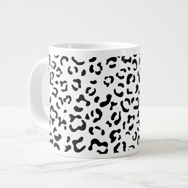 Caneca De Café Grande Impressão Leopardo, Manchas Leopardo, Preto E Bran (Frente Esquerda)
