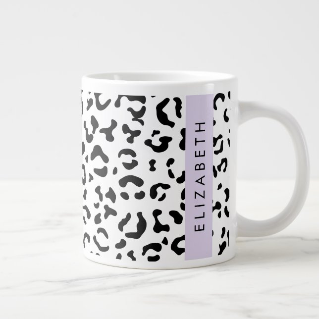 Caneca De Café Grande Impressão Leopardo, Manchas, Preto E Branco, Seu N (Direita)