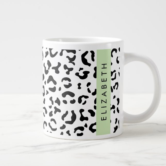 Caneca De Café Grande Impressão Leopardo, Manchas, Preto E Branco, Seu N (Direita)