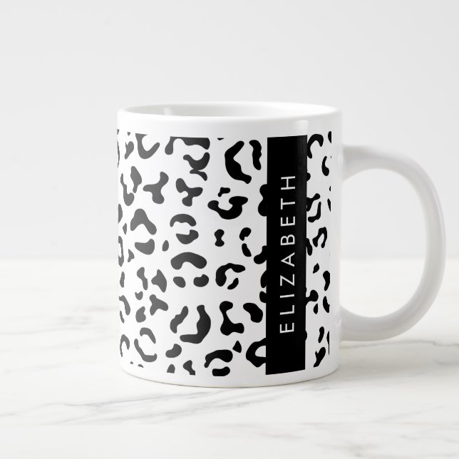 Caneca De Café Grande Impressão Leopardo, Manchas, Preto E Branco, Seu N (Direita)