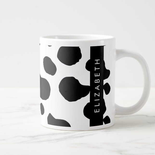 Caneca De Café Grande Impressão, Pontos De Vaca, Preto E Branco, Seu Nom (Direita)