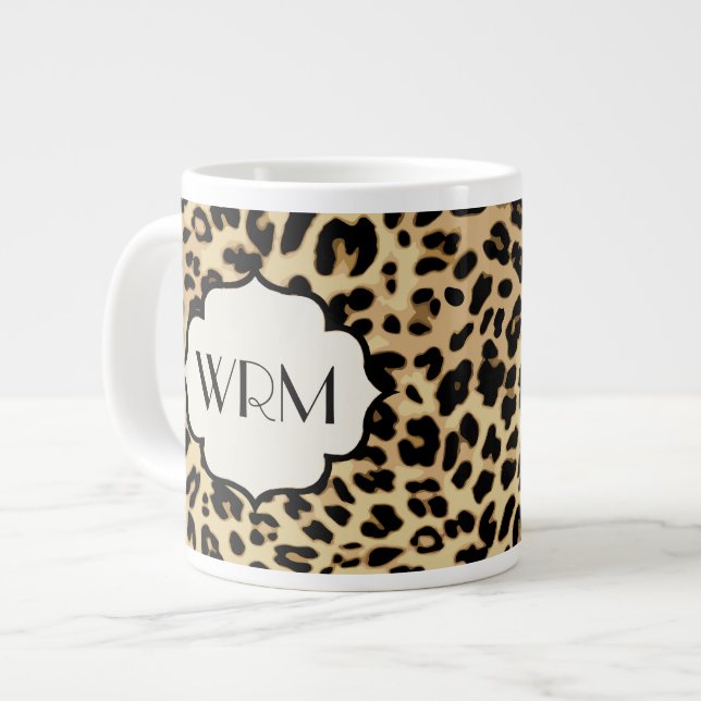 Caneca De Café Grande Impressão Sassy Leopard Monogramada (Frente Esquerda)