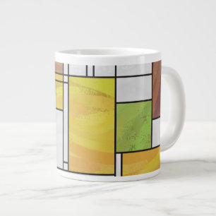 Caneca De Café Grande Impressão Verde Amarelo Mondrian