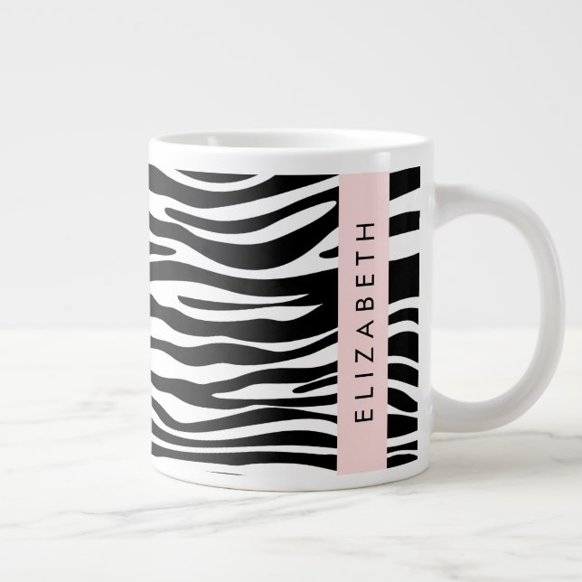 Caneca De Café Grande Impressão Zebra, Stripes, Preto E Branco, Seu Nome (Direita)