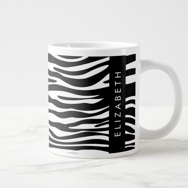 Caneca De Café Grande Impressão Zebra, Stripes, Preto E Branco, Seu Nome (Direita)