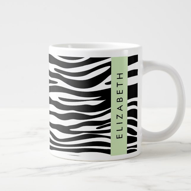 Caneca De Café Grande Impressão Zebra, Stripes, Preto E Branco, Seu Nome (Direita)