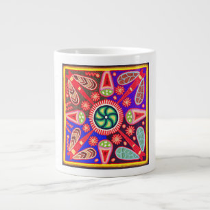 Caneca De Café Grande Indígenas Huichol - Cores Brilhantes