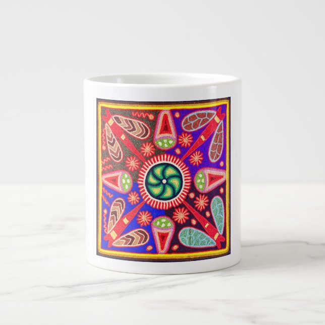 Caneca De Café Grande Indígenas Huichol - Cores Brilhantes (Frente)