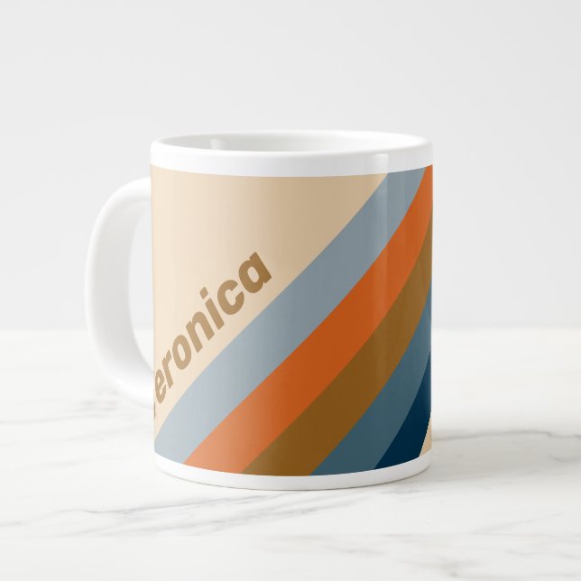 Caneca De Café Grande Indigo Horizon Stripes with Name (Frente Esquerda)