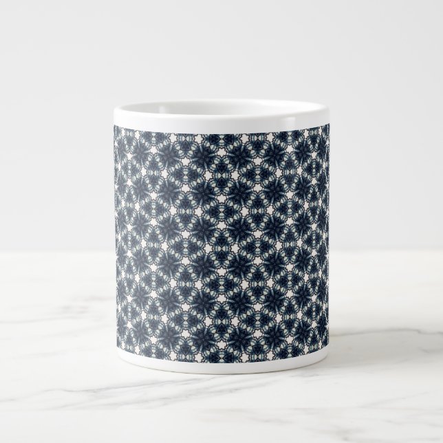 Caneca De Café Grande Indigo Snowflower Lattice (Frente)