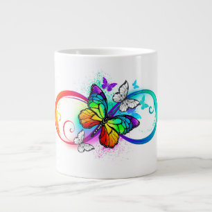 Caneca De Café Grande Infinidade brilhante com borboleta arco-íris