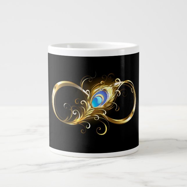 Caneca De Café Grande Infinidade com a pena Pavão de Ouro (Frente)