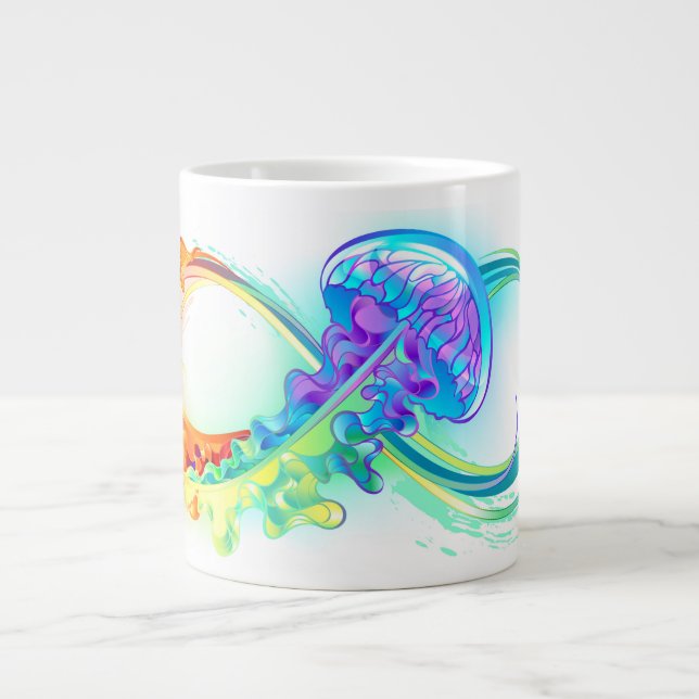 Caneca De Café Grande Infinidade com água-vivas do Arco-Íris (Frente)