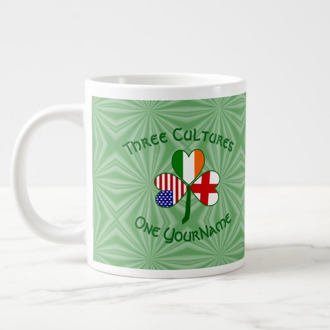 Caneca De Café Grande Inglaterra Irlanda EUA Shamrock Flag Personalizado (Esquerda)