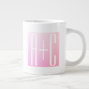 Caneca De Café Grande Iniciais do Casal Graduação Rosa Sutil
