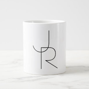 Caneca De Café Grande Iniciais Sobrepostas Modernas 2 Preto no Branco