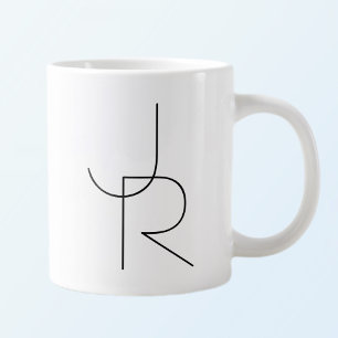 Caneca De Café Grande Iniciais Sobrepostas Modernas 2 Preto no Branco