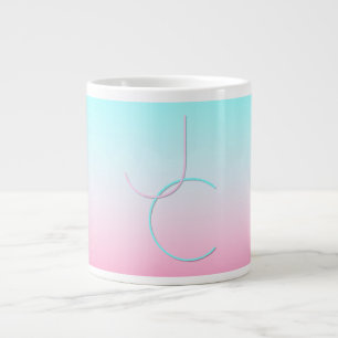Caneca De Café Grande Iniciais Sobrepostas Modernas 2 Turquesa Rosa