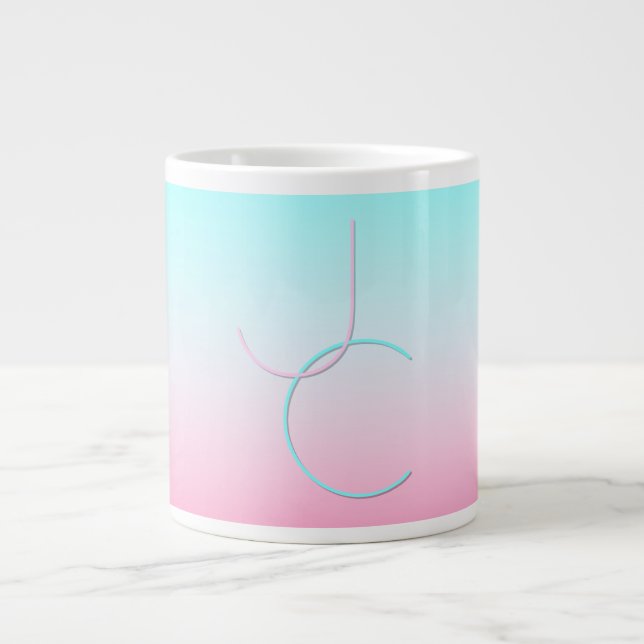 Caneca De Café Grande Iniciais Sobrepostos Modernos 2 | Turquesa Rosa (Frente)