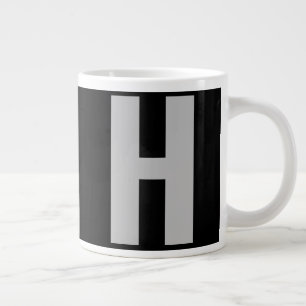 Caneca De Café Grande Inicial de Monograma SuperDimensionada em Preto e 