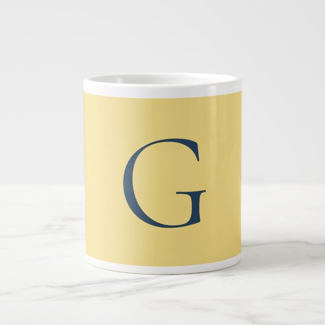 Caneca De Café Grande Initial Letter Monogram Jasmine Slate Grey Plain (Frente)