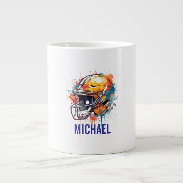 Caneca De Café Grande Inspirational Motivational Football Helmet Name (Frente)
