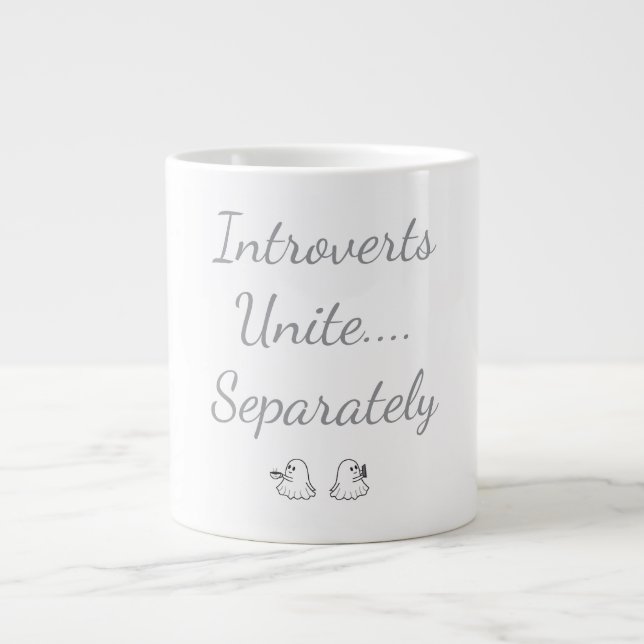 Caneca De Café Grande Introverts Unite Separately Ghosts (Frente)