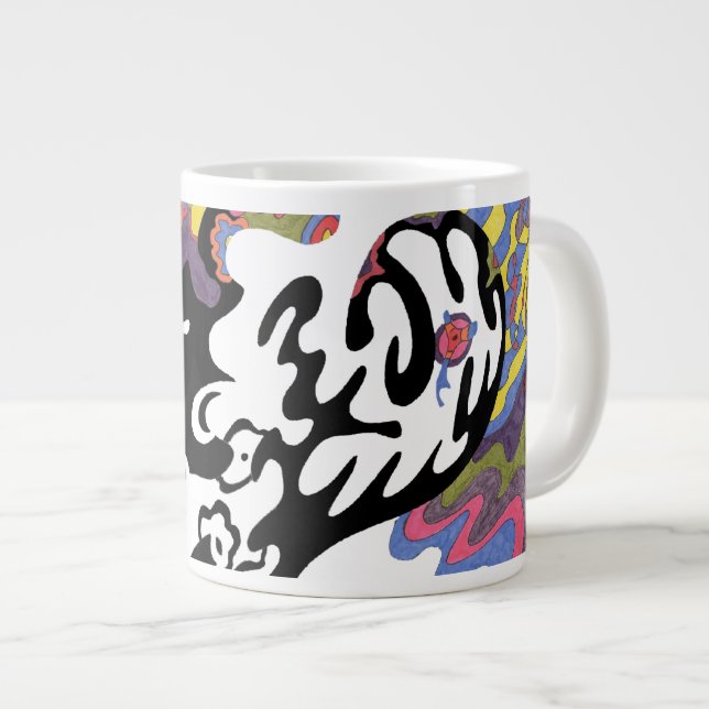 Caneca De Café Grande "Invasão" Abstrato Art (Frente Esquerda)