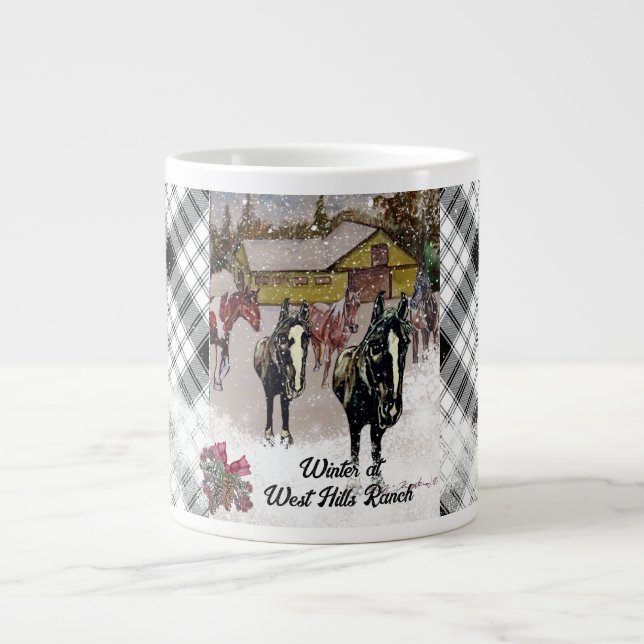 Caneca De Café Grande Inverno em cavalos negros da Fazenda 2 da Colinas  (Frente)
