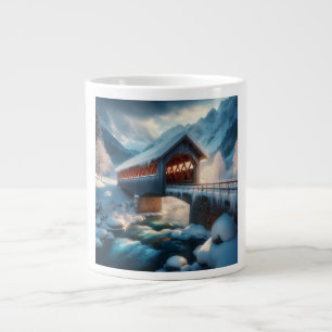 Caneca De Café Grande Inverno, ponte coberta por neve e rio