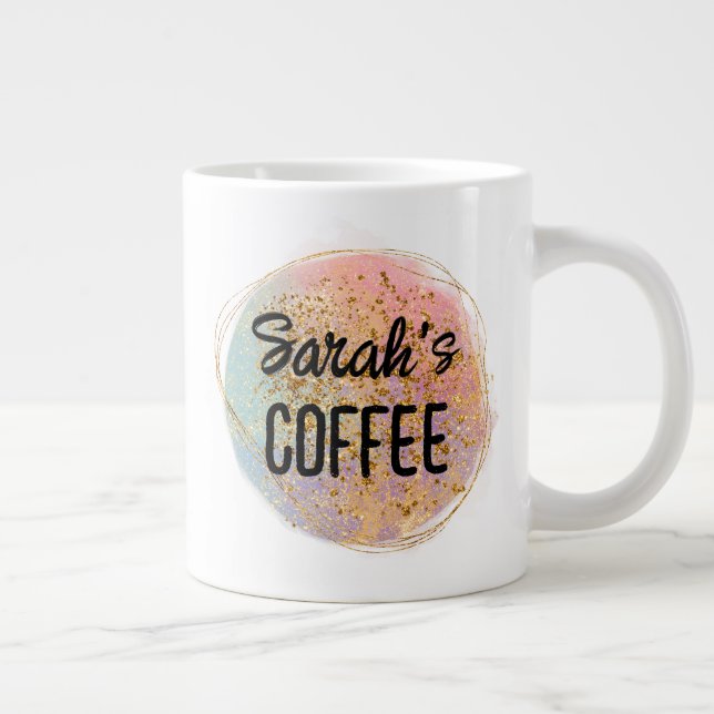 Caneca De Café Grande Iridescent Abstract Glitter With Name (Direita)